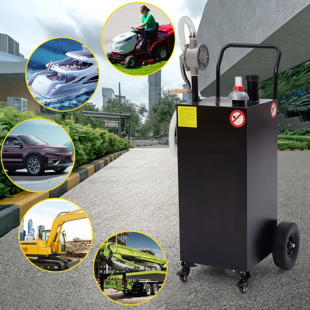 HA-EMORE Portable Gas Caddy Fuel Storage 35 Gallon Tank Gasoline Fuel with 2 Wheels for Car Lawnmower