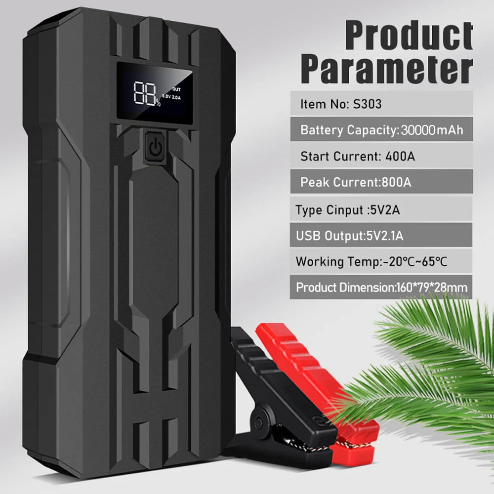 DFITO Portable 30000mAh Car Jump Starter, Car Emergency Starter Power for 12 Volt Automotive Batteries, Jump Box Power Pack with USB Charge and Flashlight