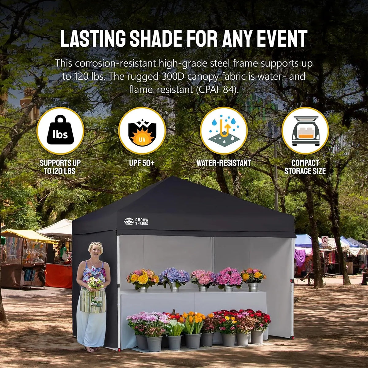 10X10 Comercial Instant Canopy Pop Up Tent with Center Lock (10x10 with 4 Sidewalls, Black)