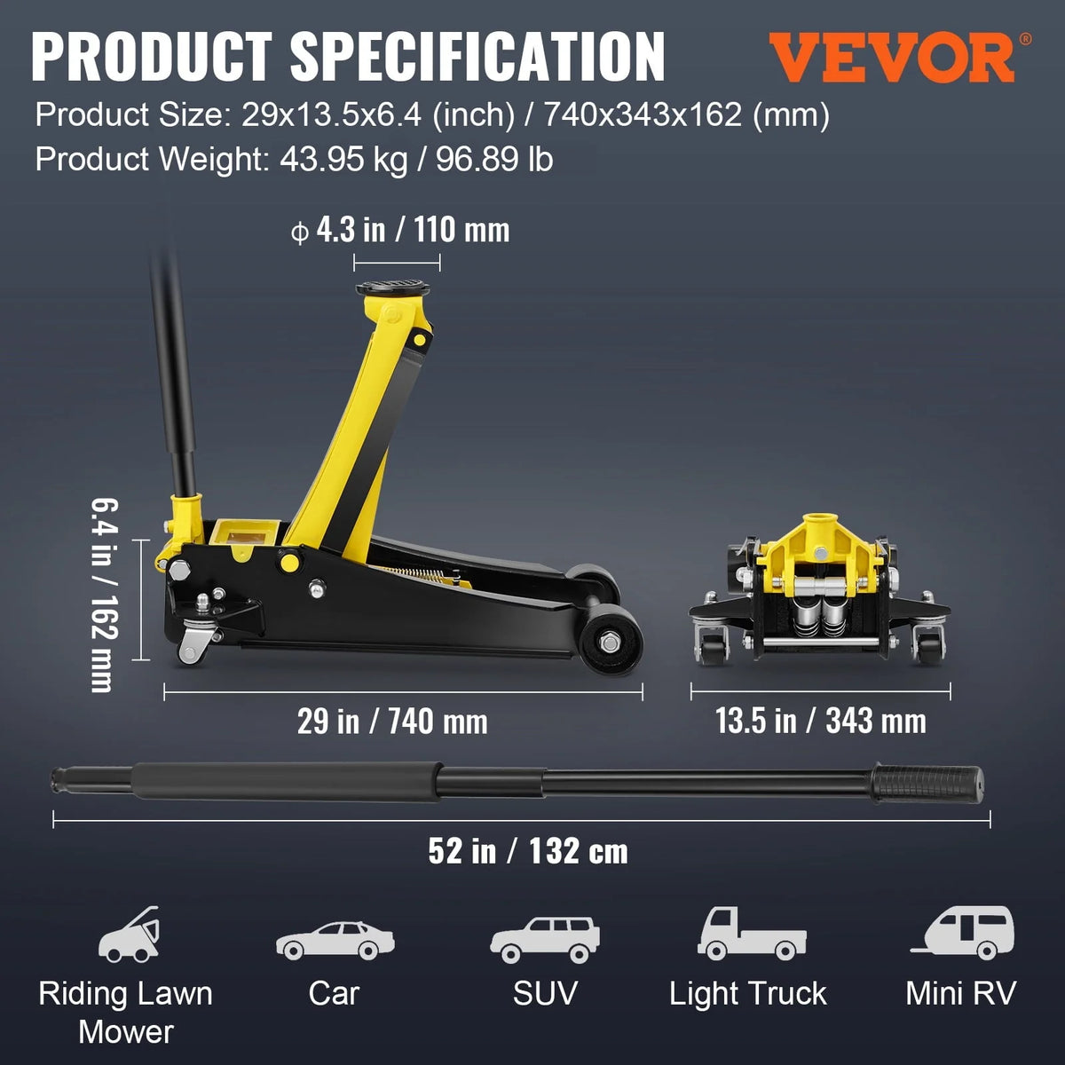 BENTISM Low Profile Floor Jack 4 Ton Heavy Duty Steel Dual Piston Rapid Pump