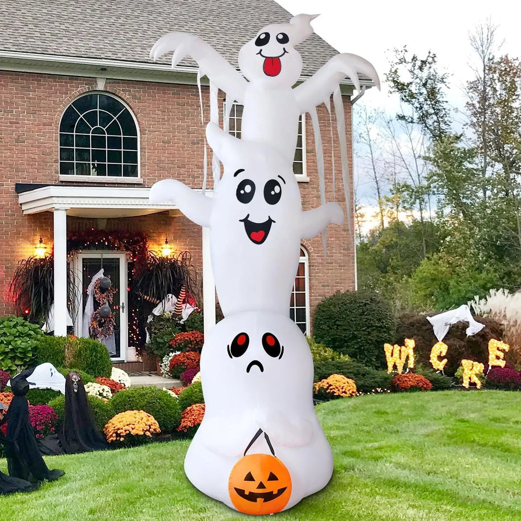 9.8 FT High Halloween Inflatable Overlap Ghost Outdoor Decorations Blow Up Yard with Built-in LEDs for Garden Lawn Indoor Party Decor (Three Ghosts)