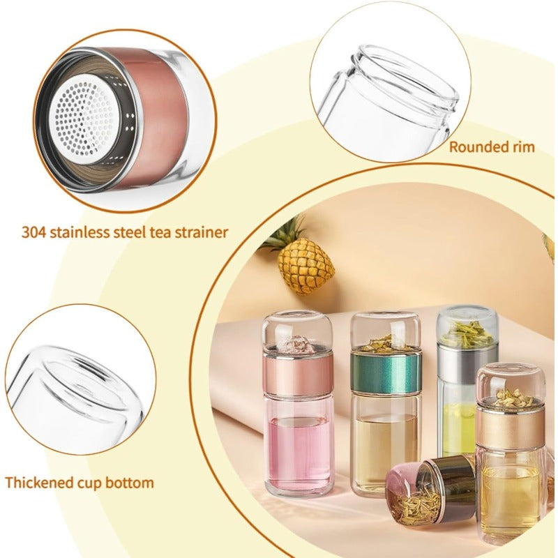 Glass Tea Infuser Bottle with Tilt Separation Filter and Double Wall  Insulation