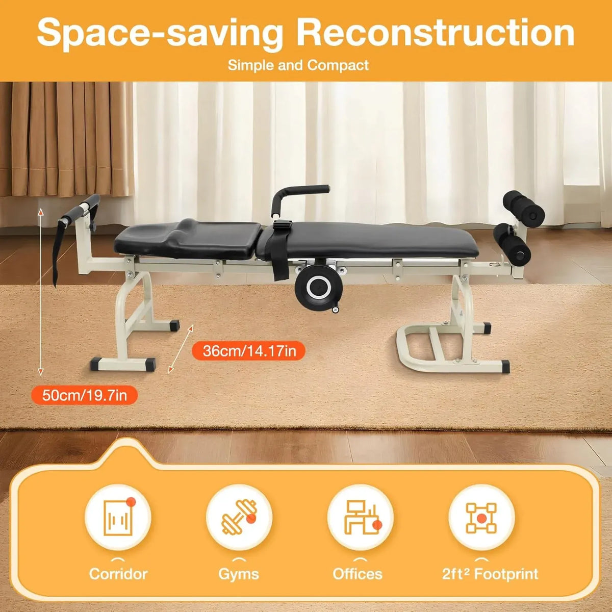 Lumbar Traction Bed, Folding Massage Bed, Back Stretcher Traction Spinal Decompression Devices Therapy Massage Table for Cervical Spine Body Stretching