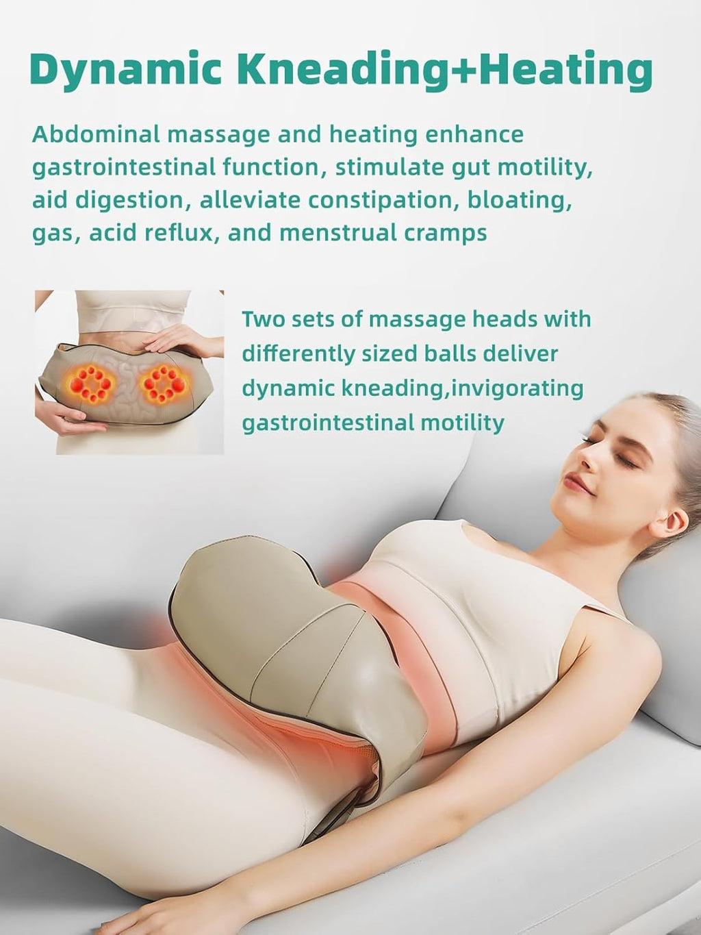 Abdominal Massager with Dual Rotating Heads and Heat Function, 9.8 Inch  Width