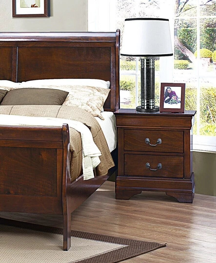 Louis Philippe Style Bedroom 3pc Set Queen Size Bed 2x Nightstands Brown Cherry Finish Classic Bedroom Furniture