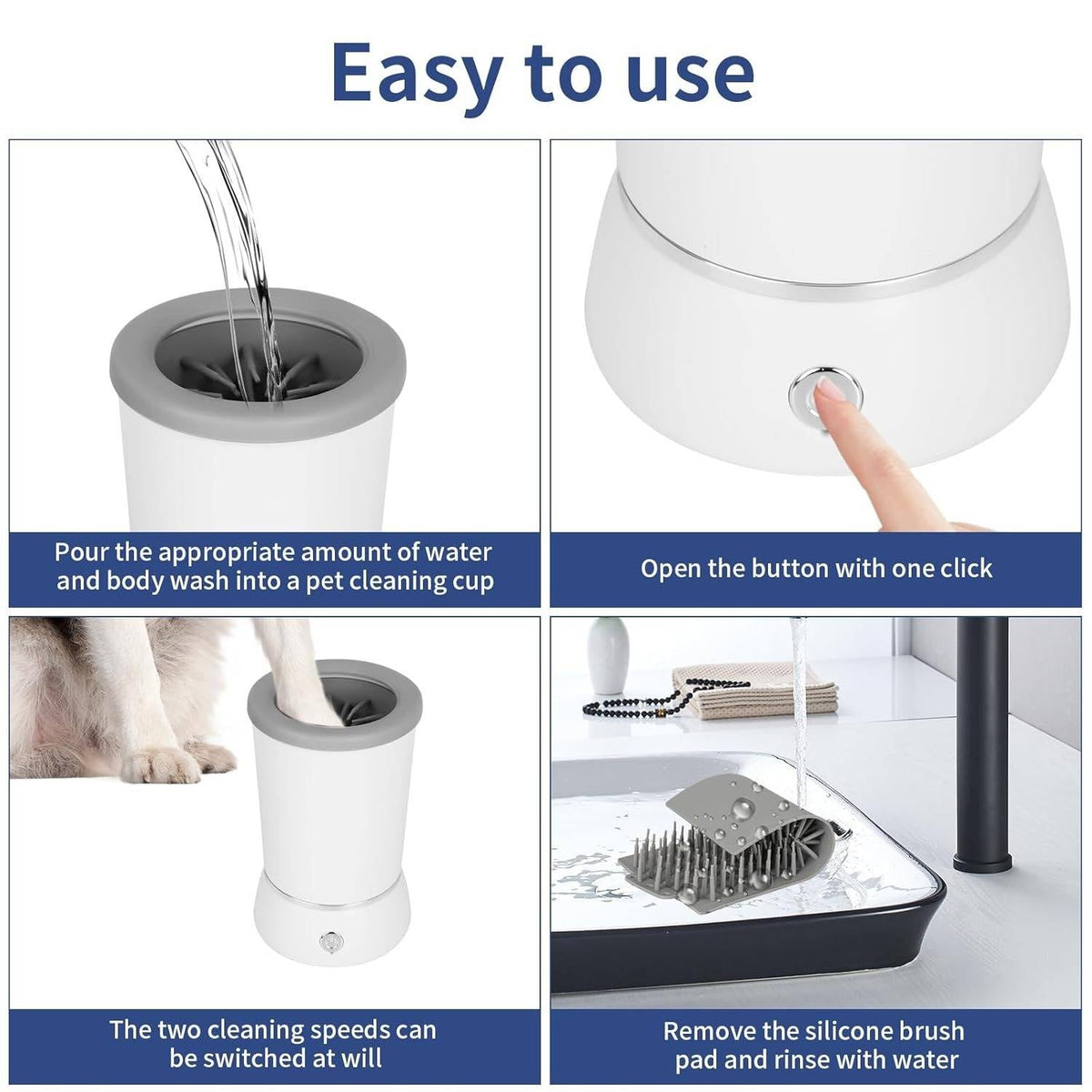 Dog Paw Cleaner with Rotating Silicone Brushes and Dual Speed  Settings