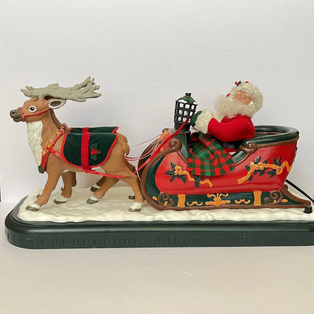 Vintage 1995 Holiday Creations Animated Santa Sleigh & Reindeer Tested Works