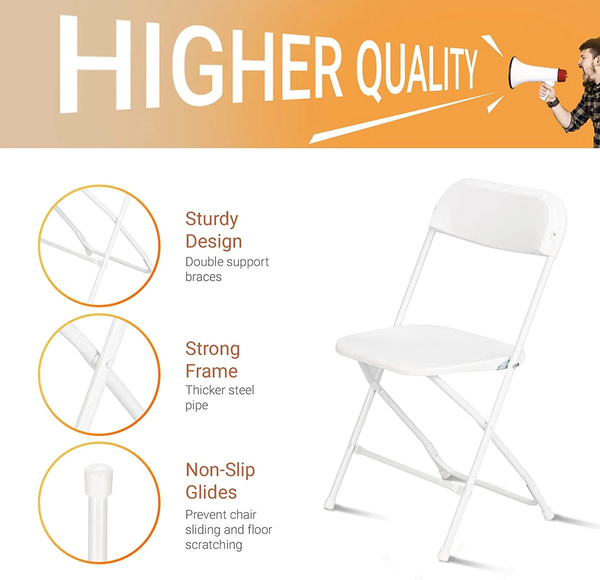 VINGLI 10 Pack White Plastic Folding Chair， Indoor Outdoor Portable Stackable Commercial Seat with Steel Frame 350lb. Capacity for Events Office Wedding Party Picnic Kitchen Dining
