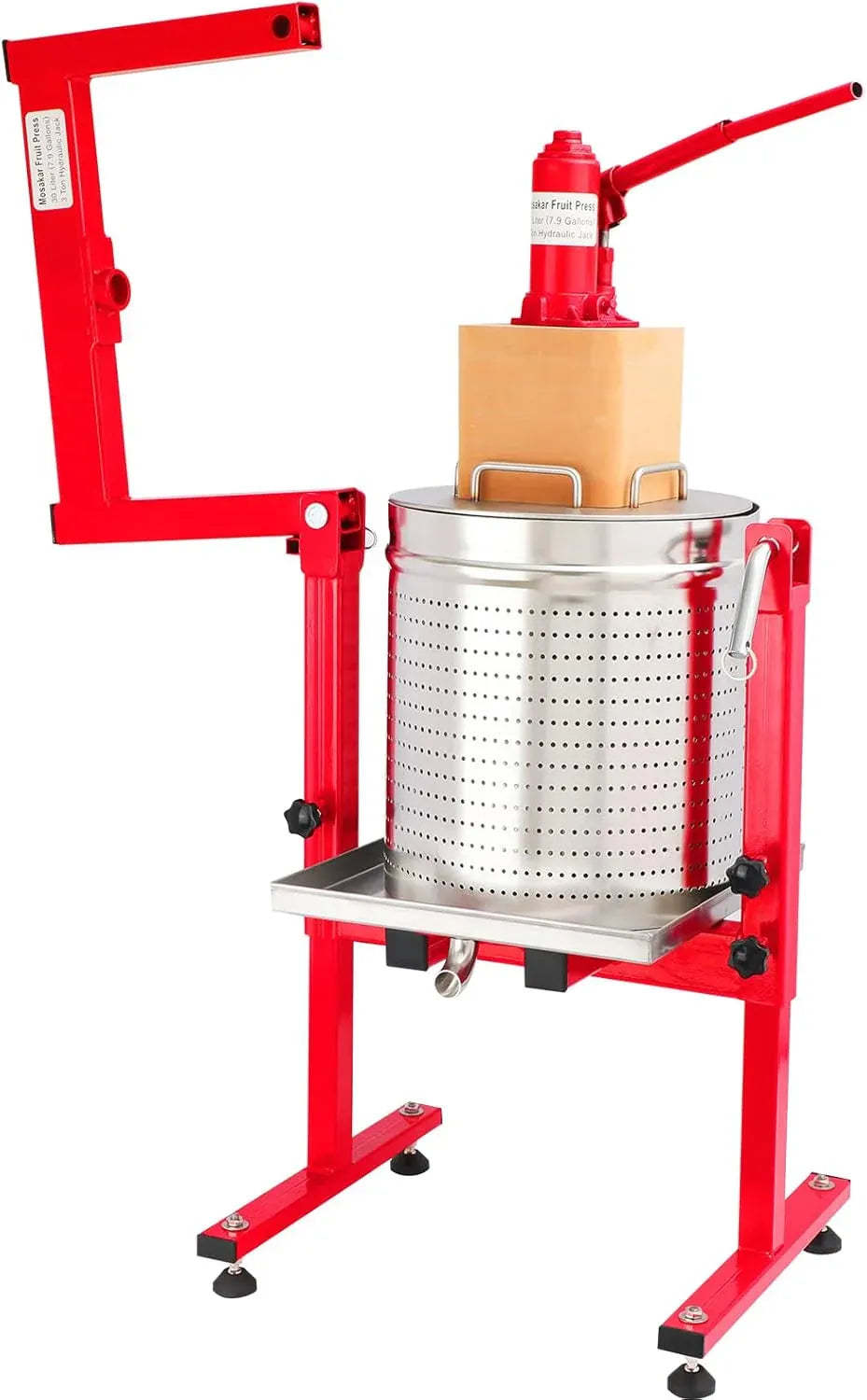 7.93 Gallon / 30L Mosakar Hydraulic Fruit Press. 3 Ton Pressure. Parts contact with Juice are AISI 304 Stainless Steel. Home Use Grape Apple Wine Cider Juice Press