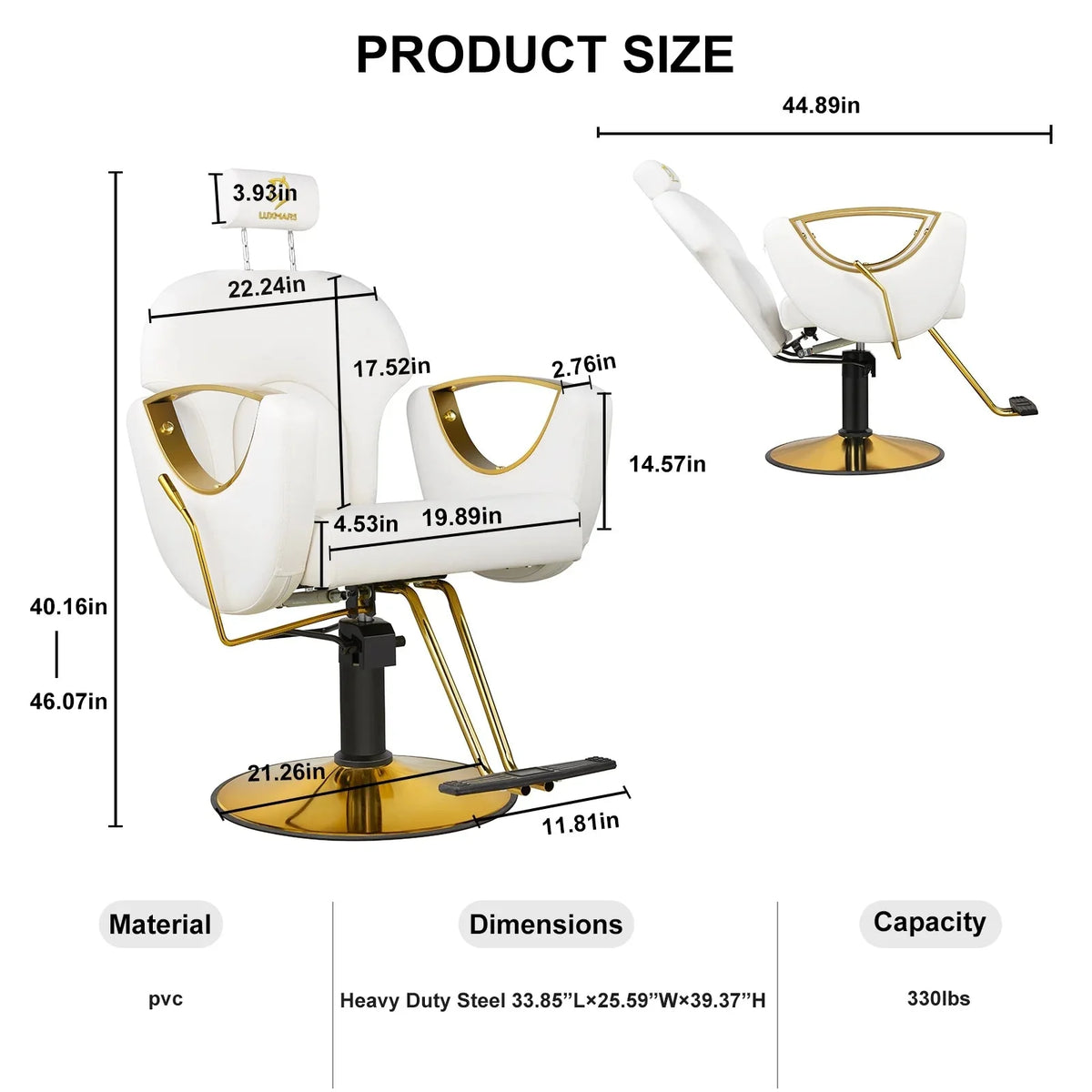 LUXMARS Reclining Barber Chair Salon Chair Height Adjustable Hydraulic Chair Tattoo Chairs 360 Degrees Rolling Swivel Barber Chairs for Barbershop Hair Salon Spa Equipment - White