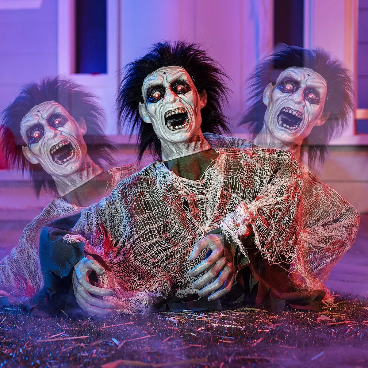 Halloween Animated Zombie Groundbreaker Outdoor Decor with Light Up Eyes Creepy Animatronic Decorations with Movable Arms for Halloween Party Prop and Lawn Patio Yard Outside Decorations