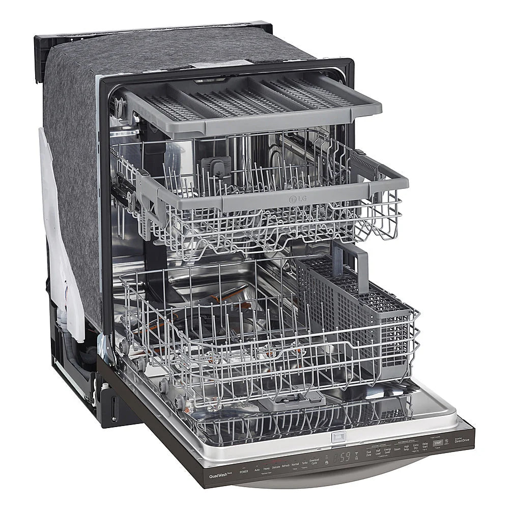 LG - 24 Top Control Smart Built-In Stainless Steel Tub Dishwasher with 3rd Rack, QuadWash and 46dba - Black stainless steel