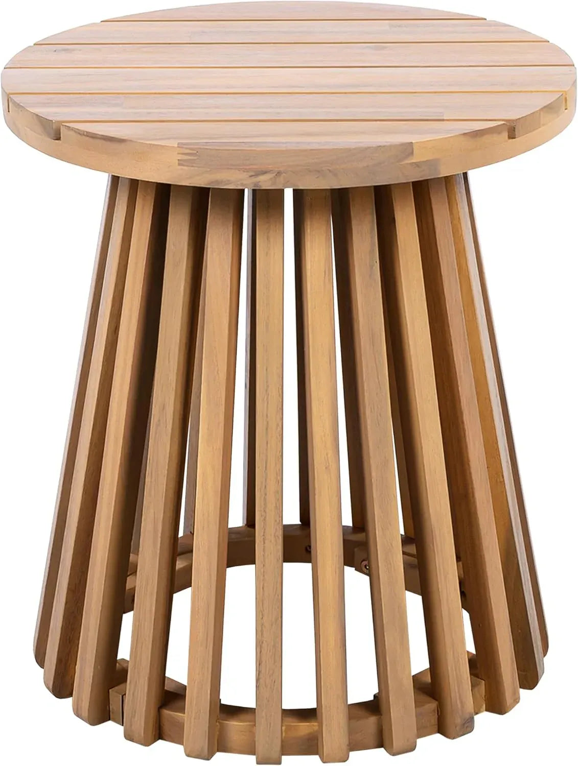 Merax Outdoor Acacia Wood Coffee Table 15.75 Round Patio Side Table for Backyard Lawn Balcony, Aesthetic Slat Base Design, Light Teak