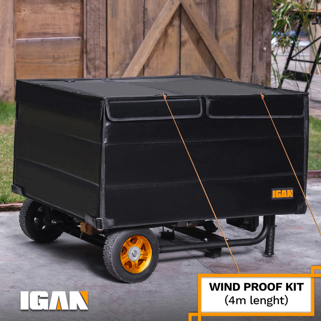 IGAN Generator Tent Running Cover Pro-Max, Ultra Heavy Duty Tarpaulin Enclosure with Windproof Kit, Portable All-Weather Generator Rain Shelter for Most 3500w-12000w generators, Black Generator Cover