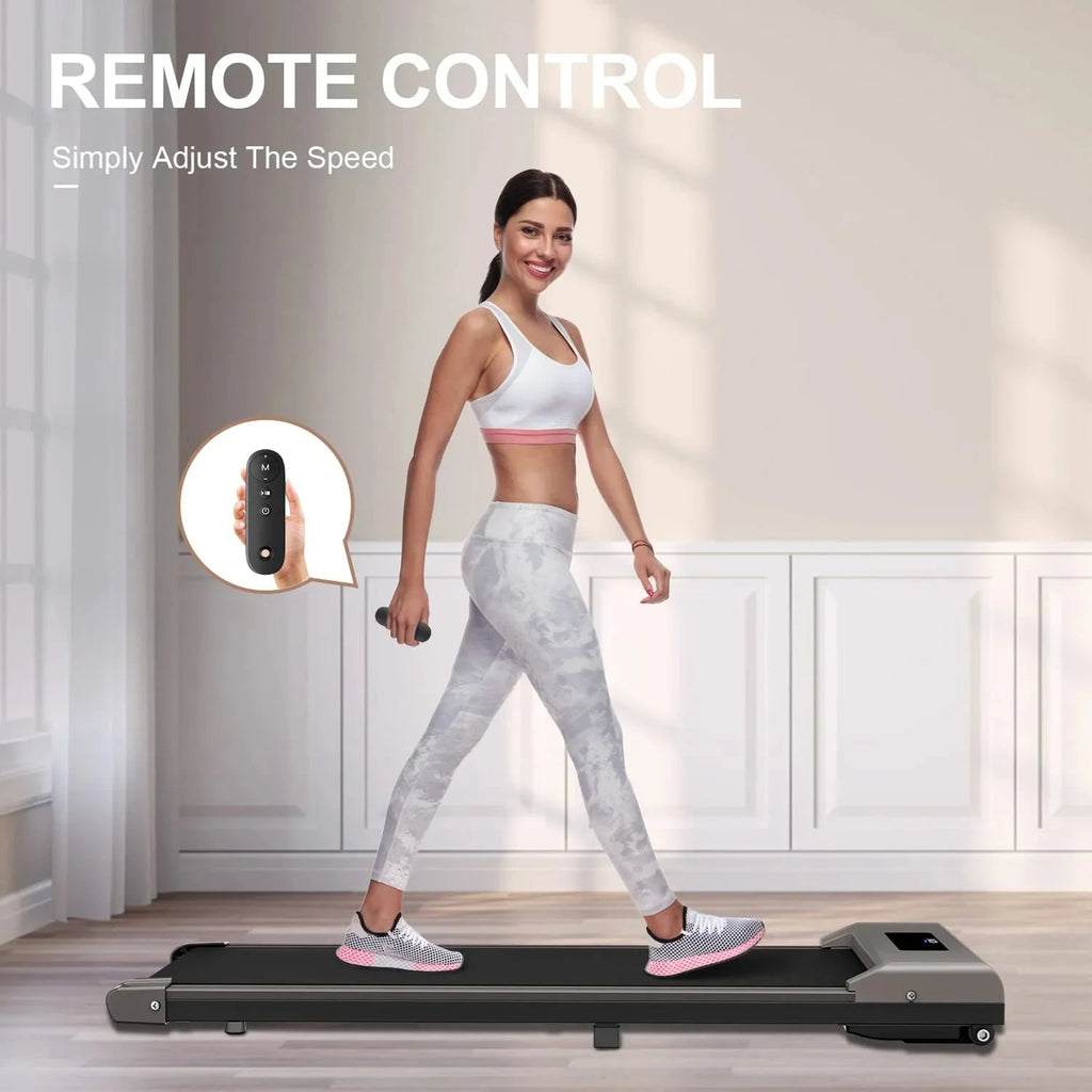 Bigzzia Under Desk Treadmill, 2.5HP Installation-Free Portable Treadmill Running Machine, 6.25MPH, Treadmill with LED Display and Wireless Remote Control for Home/Office, 265 Lb Capacity