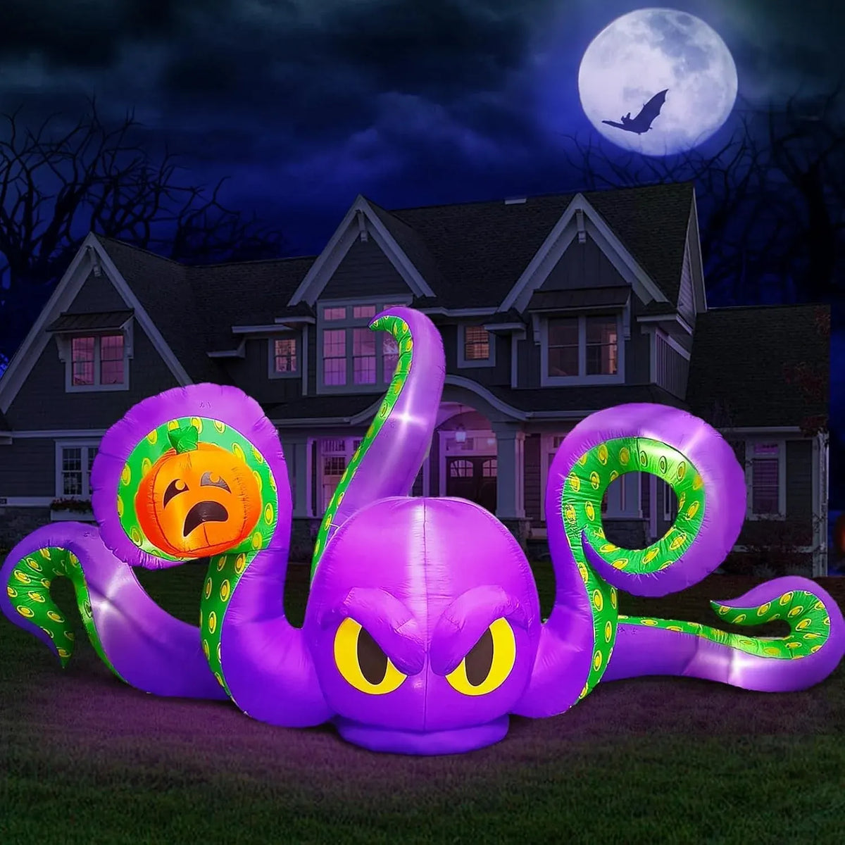 13Ft Halloween Inflatables Giant Octopus Black Sticky Pumpkin LED Light Blow up Halloween Decor for Carnival Party Store Outdoor Yard Lawn Decorations
