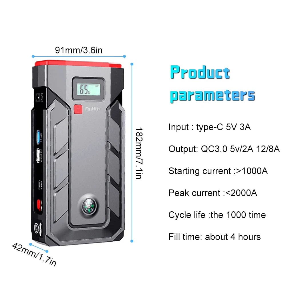 Car Battery Jump Starter 600A Jump Box (4L Gas/2.5L Diesel),DFITO Portable Car Starter Battery Pack with Smart Jumper Cables, Quick Charge, Large Display, Lights