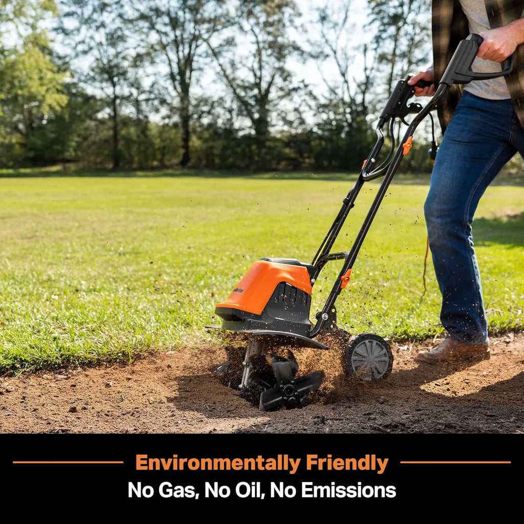 LawnMaster TE1318W1 Corded Electric Tiller 13.5-Amp 18-Inch Orange