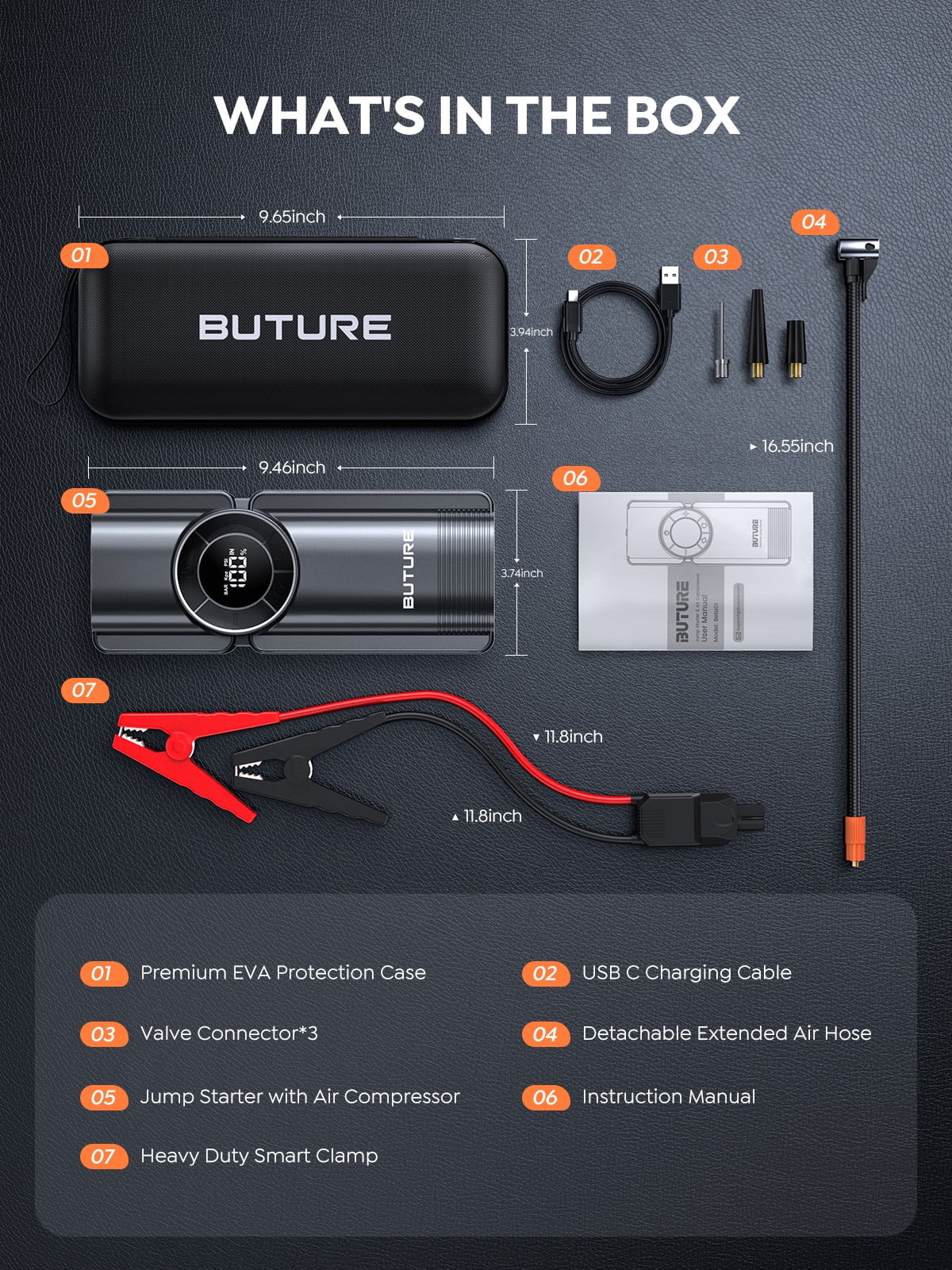 Car Jump Starter With Air Compressor Power Bank 3000A 20000mAh 12V Car Battery Jump Starter 150PSI Digital Tire Inflator Portable Battery Jump Box Buture