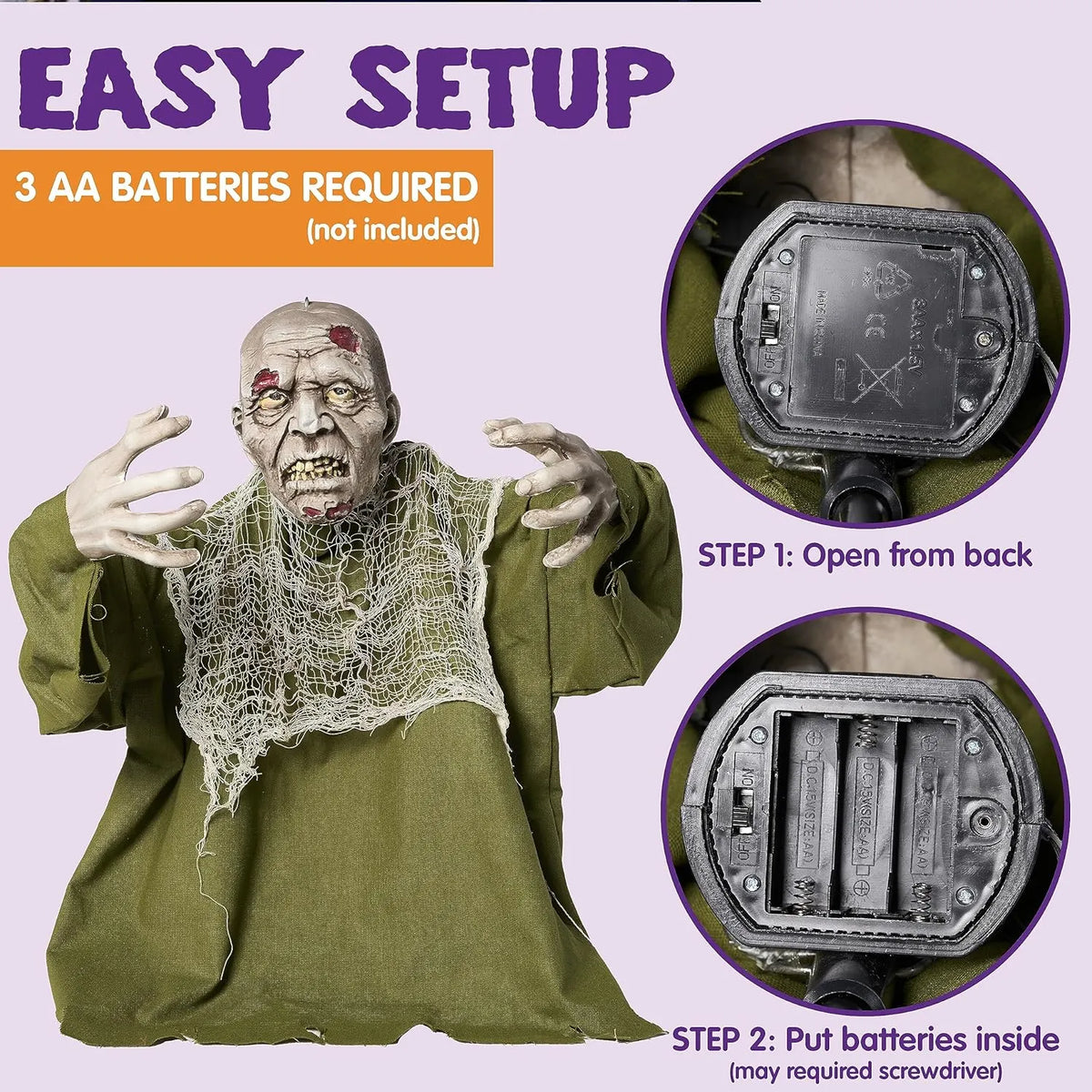 Halloween Animated Zombie Groundbreaker Outdoor Decor with Light Up Eyes Creepy Animatronic Decorations with Movable Arms for Halloween Party Prop and Lawn Patio Yard Outside Decorations