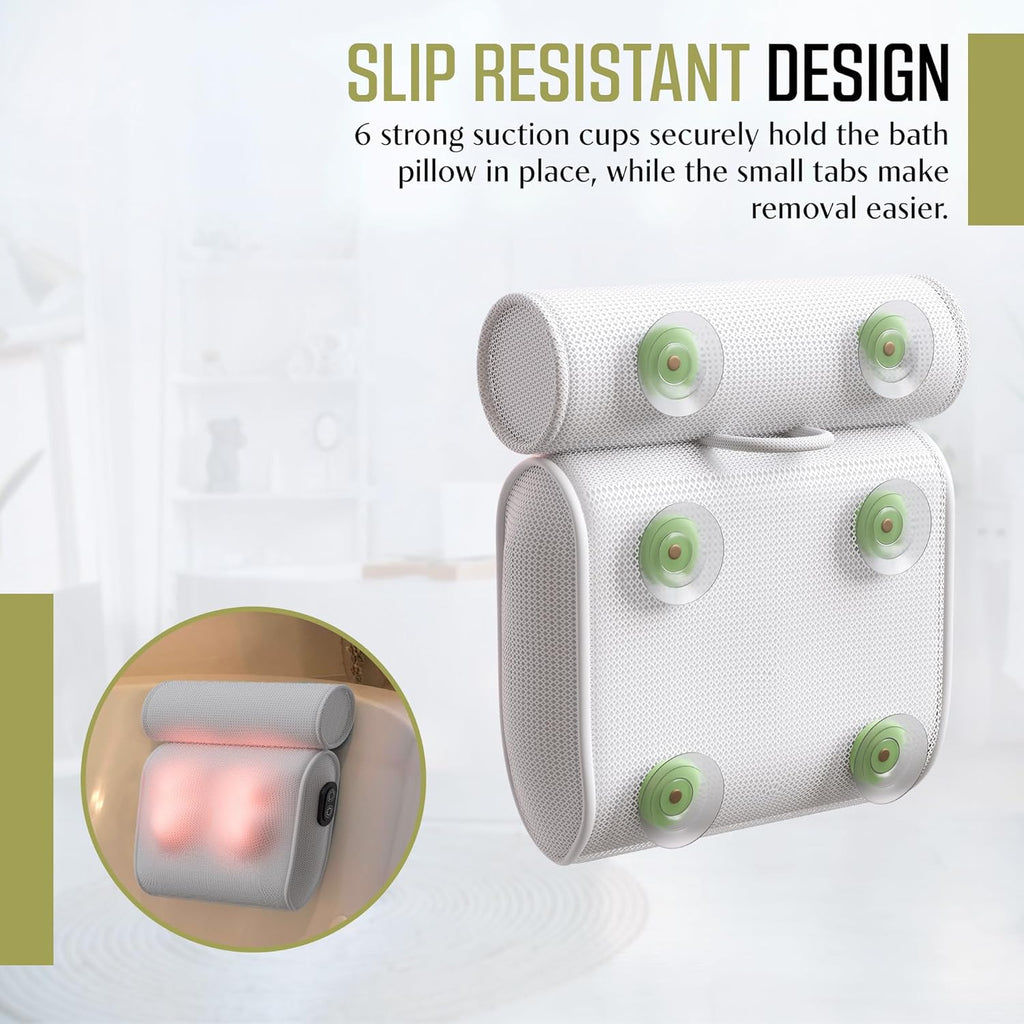 Bath Pillow with Suction Cups and Textured Foam for Neck Support