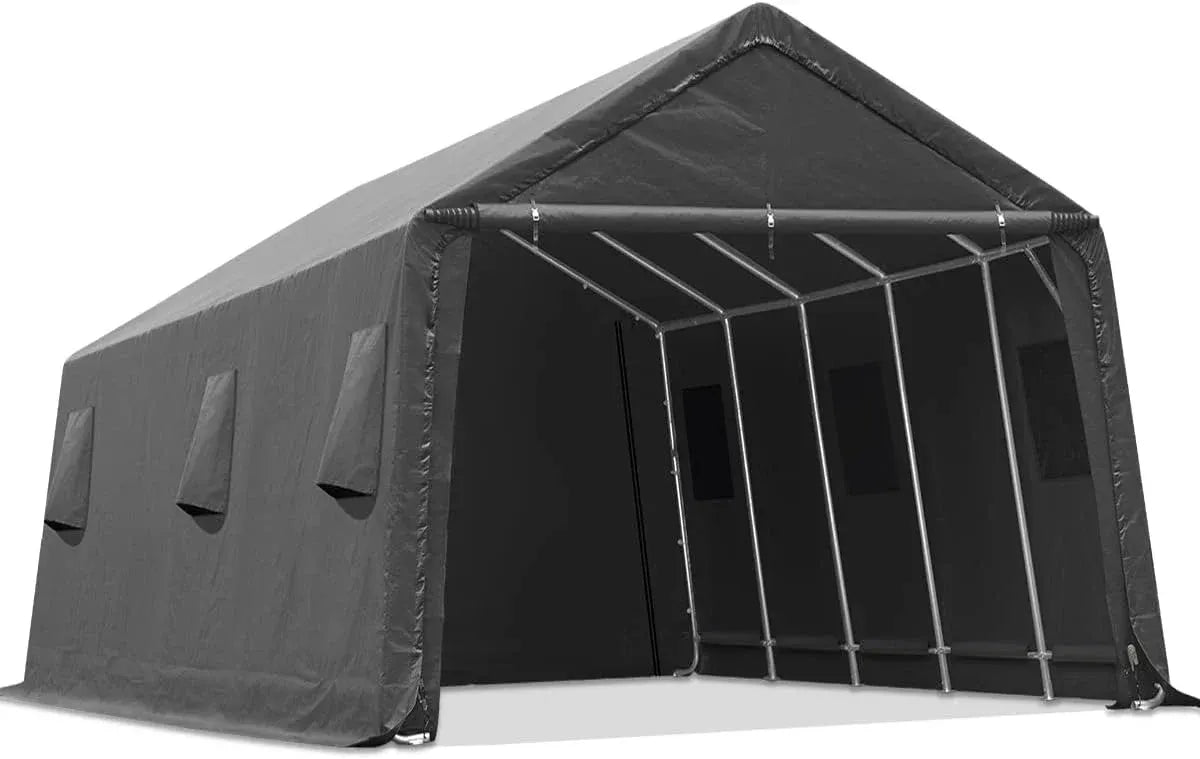 ADVANCE OUTDOOR 6x8 ft Outdoor Portable Storage Shelter Shed with 2 Roll up Zipper Doors & Vents Carport for Motorcycle Waterproof and UV Resistant Portable Garage Kit Tent, Gray