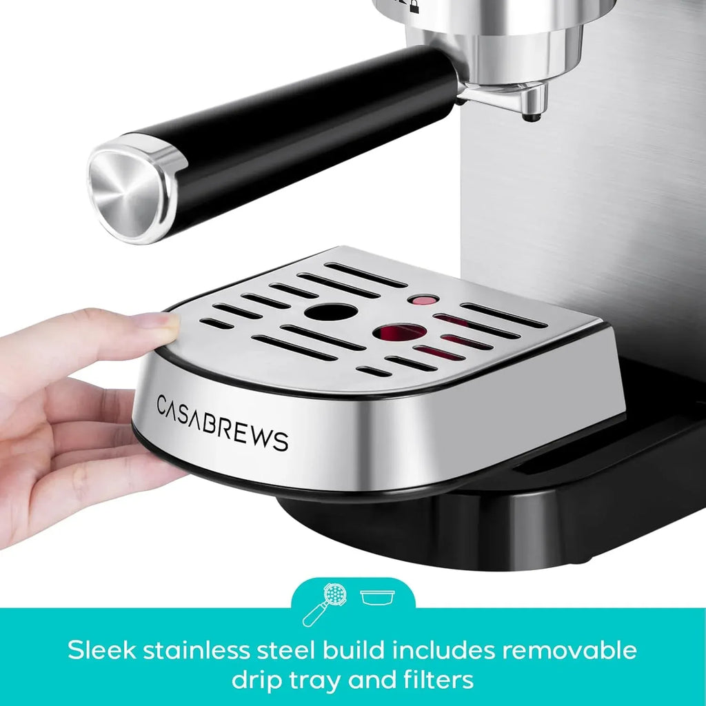 CM5418 Espresso Machine 20 Bar, Compact Espresso Maker with Steam Milk Frother, Stainless Steel Coffee Machine with 34oz Removable Water Tank for Cappuccino, Latte, Silver