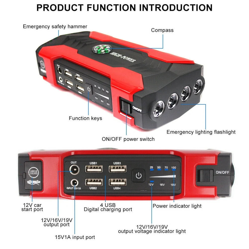 Xhy Jump Starter 12V Car Battery Pack Booster Jumper Box Emergency Start Power Bank Supply Charger with Built-in LED Light