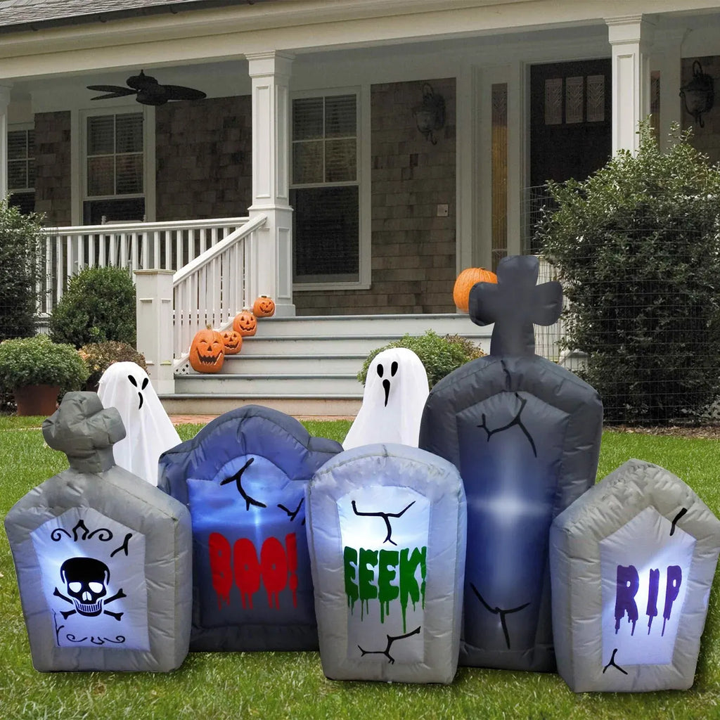 6FT Halloween Inflatable Tombstone LED Blow Up Tombstone Outdoor Scary Decor