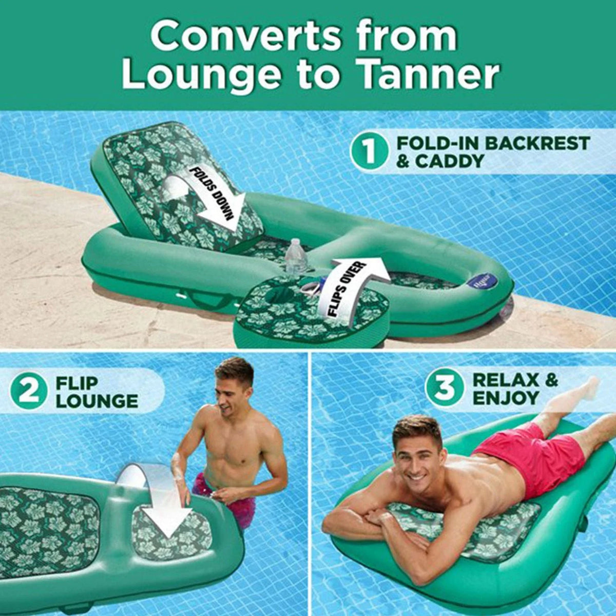 Aqua Leisure Campania 2 in 1 Convertible Water Lounger Pool Inflatable， Floral