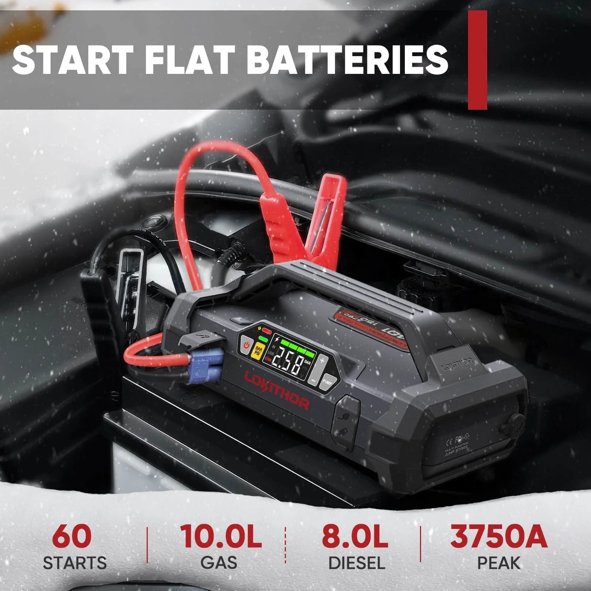 LOKITHOR JA401 3750A 12V Jump Starter with Air Compressor, 60W Two-Way Fast Charing, Lithium Battery Starter with 150PSI Digital Tire Inflator, Car Battery Booster for 10.0L Gas or 8.0L Diesel Engines