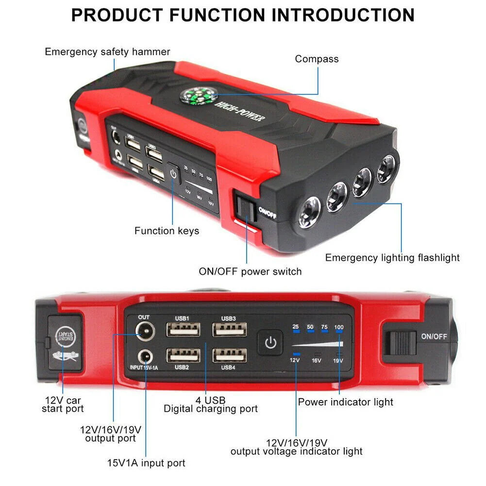 Car Jump Starter, 99800mAh Portable Charger Power Bank with LED Flash Light