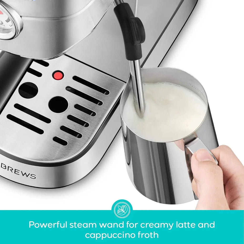 CM5418 Espresso Machine 20 Bar, Compact Espresso Maker with Steam Milk Frother, Stainless Steel Coffee Machine with 34oz Removable Water Tank for Cappuccino, Latte, Silver
