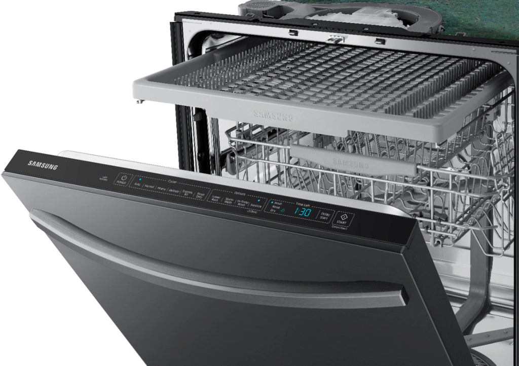 Samsung - StormWash 24 Top Control Built-In Dishwasher with AutoRelease Dry, 3rd Rack, 48 dBA - Black stainless steel