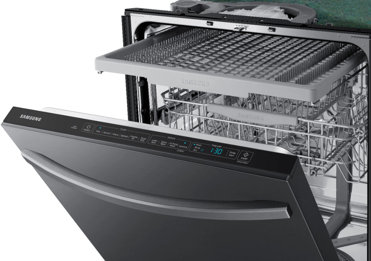 Samsung - StormWash 24 Top Control Built-In Dishwasher with AutoRelease Dry, 3rd Rack, 48 dBA - Black stainless steel