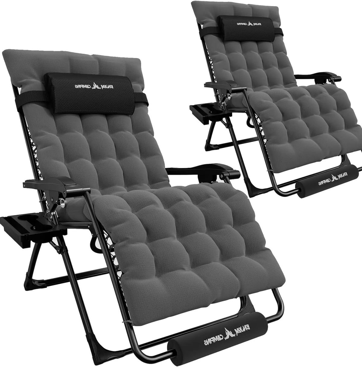 Amopatio Oversized Zero Gravity Chair with Cushion, XL Folding Outdoor Lounge Reclining Patio Chair with Tray/Footrest/Headrest for Camping Sunbathing Relaxing