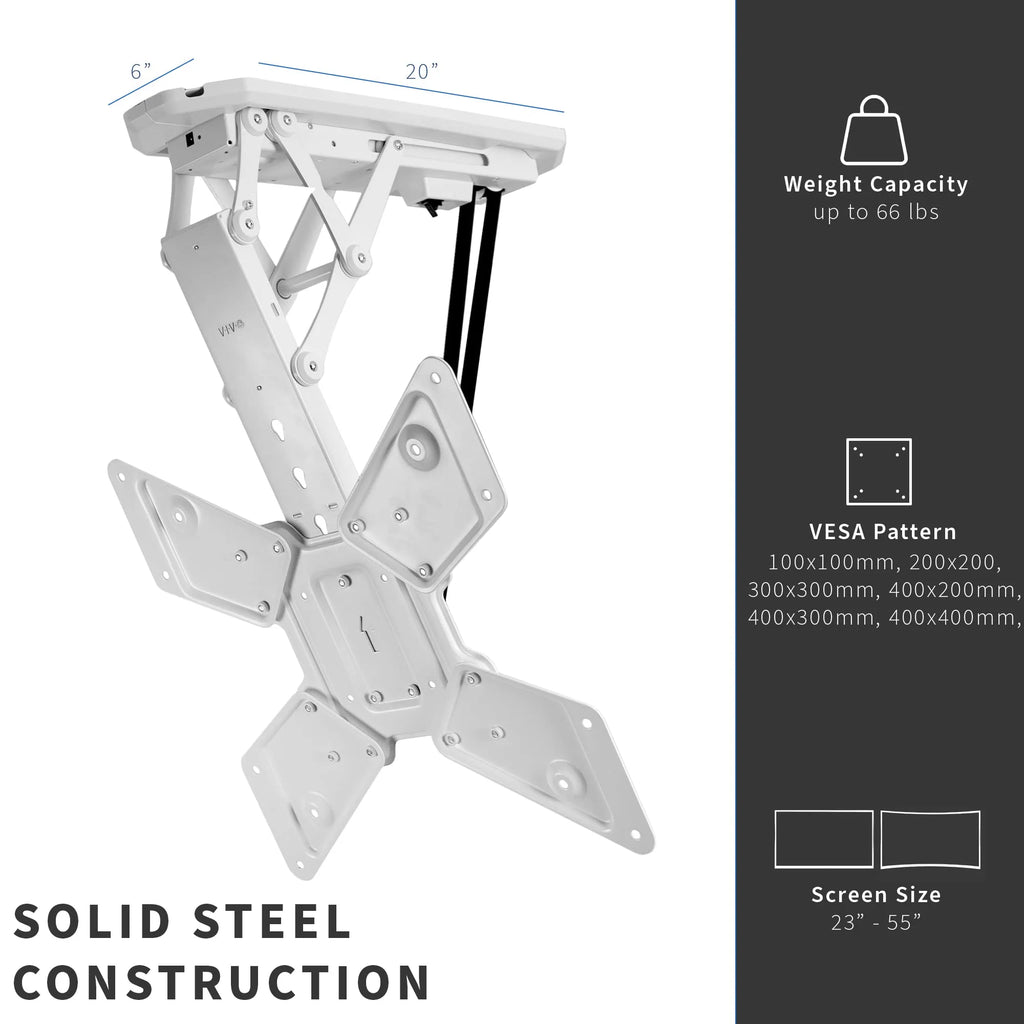 VIVO Electric Ceiling TV Mount for 23 to 55 inch Screens, Flip Down Motorized Pitched Roof VESA Mount, White, MOUNT-E-FD55W