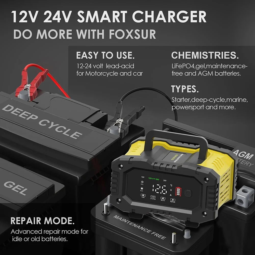 20A/10A Car Motorcycle Battery Charger 12V/24V Smart Charger Lithium Agm (European Rules)