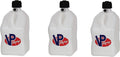 VP Racing Fuels Motorsport 5 Gallon Square Even-Density Plastic Utility Jug White 3 Pack. Features a Close-Trimmed Cap and Neck for Tighter Seal