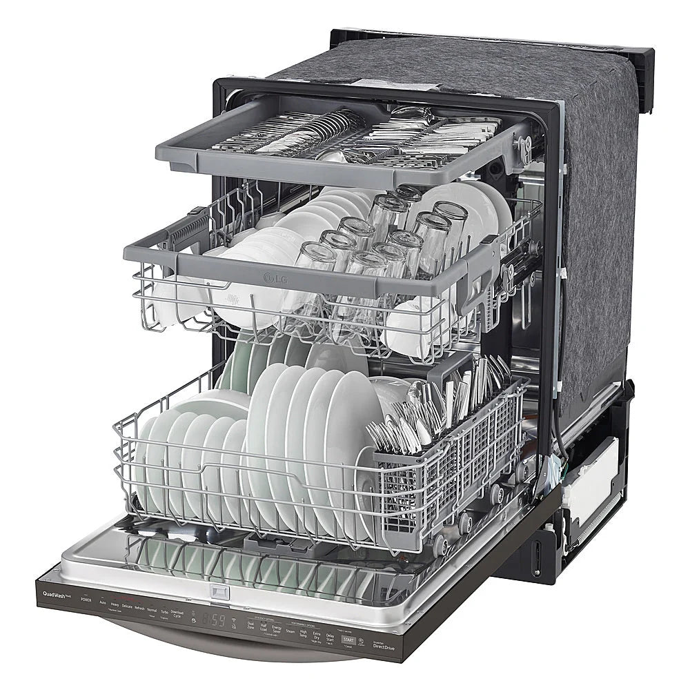 LG - 24 Top Control Smart Built-In Stainless Steel Tub Dishwasher with 3rd Rack, QuadWash and 46dba - Black stainless steel