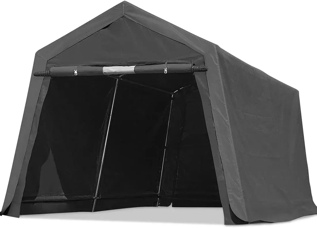 ADVANCE OUTDOOR 6x8 ft Outdoor Portable Storage Shelter Shed with 2 Roll up Zipper Doors & Vents Carport for Motorcycle Waterproof and UV Resistant Portable Garage Kit Tent, Gray