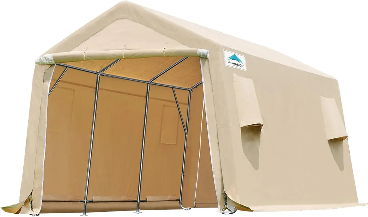ADVANCE OUTDOOR 6x8 ft Outdoor Portable Storage Shelter Shed with 2 Roll up Zipper Doors & Vents Carport for Motorcycle Waterproof and UV Resistant Portable Garage Kit Tent, Gray