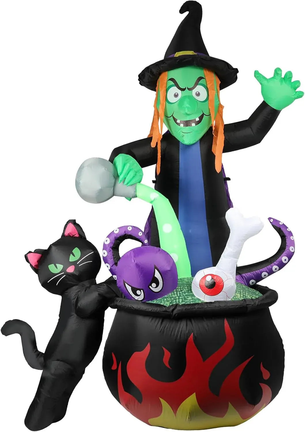 Halloween Inflatable Witch with Cauldron Pot 6FT Halloween Blow Up Inflatables Outdoor Decorations with Build-in LEDs for Home Yard Lawn Garde