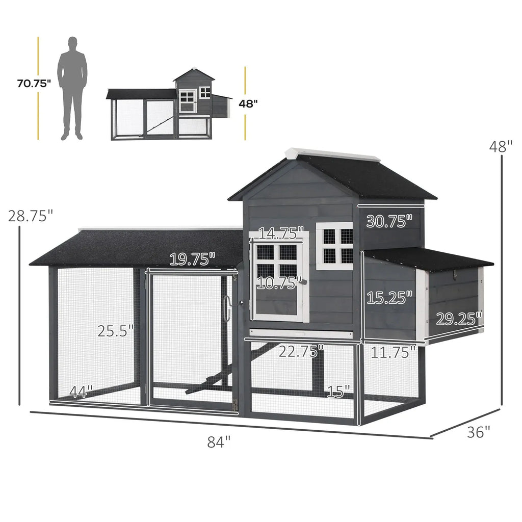 84'' Chicken Coop Deluxe Wooden House Hen Backyard Poultry Hutch Run Box