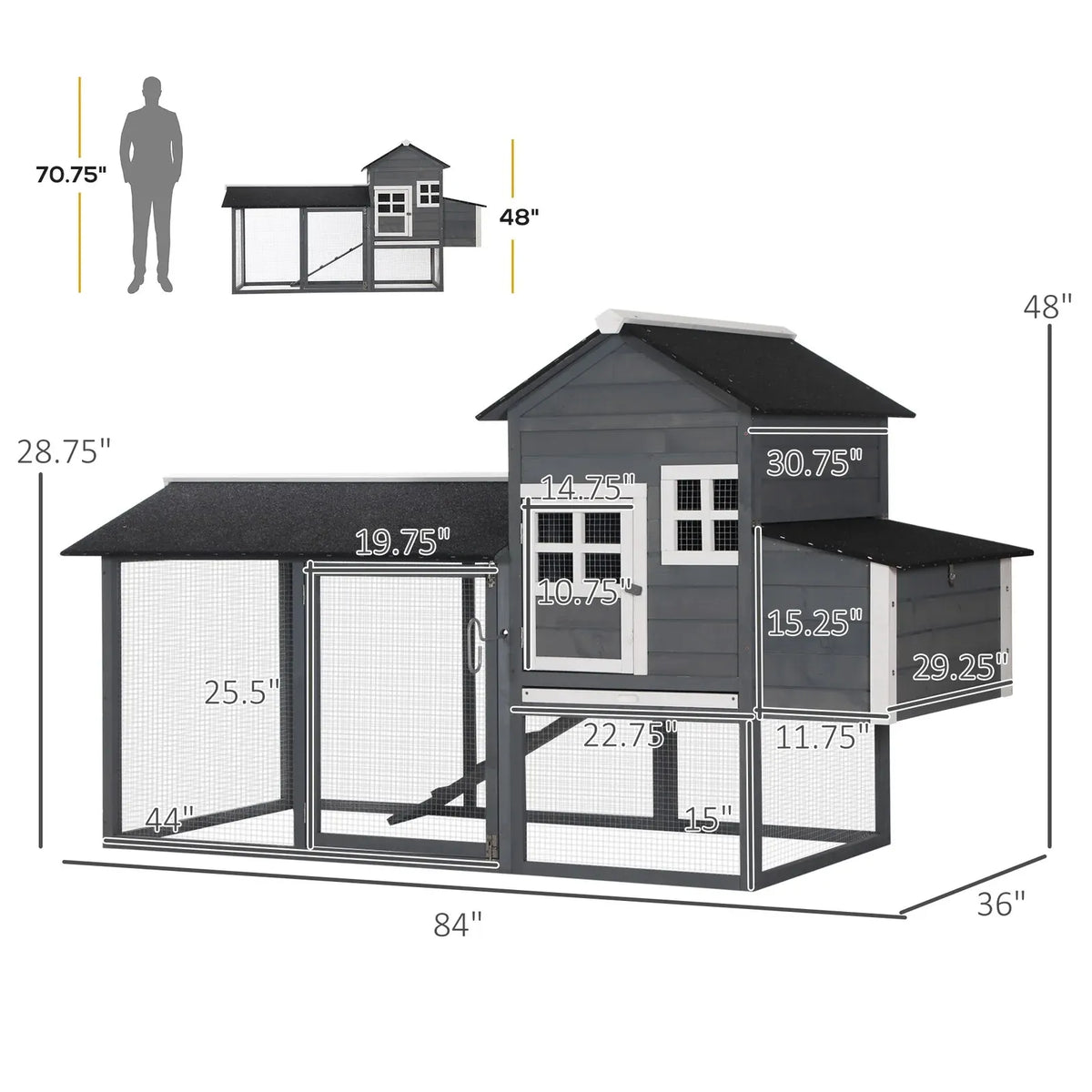 84'' Chicken Coop Deluxe Wooden House Hen Backyard Poultry Hutch Run Box