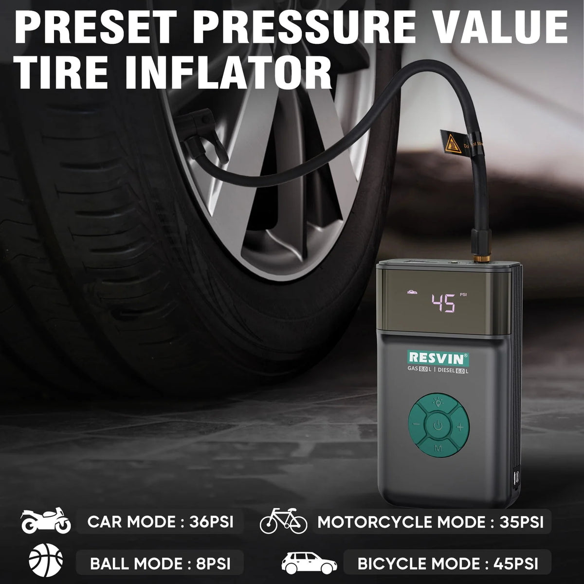RESVIN Jump Starter with Air Compressor, 1500A 13500mAh Battery Starter with 120PSI Digital Tire Inflator, 12V Lithium Battery Pack for Vehicles, Car Battery Booster for 8.0L Gas or 6.0L Engines
