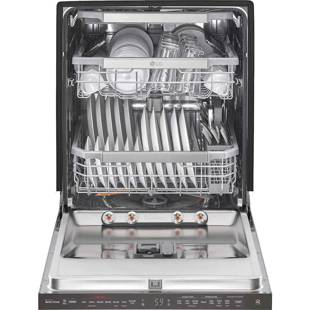 LG - 24 Top Control Built-In Smart WiFi-Enabled Dishwasher with Steam, 3rd Rack and Stainless Steel Tub - Black stainless steel
