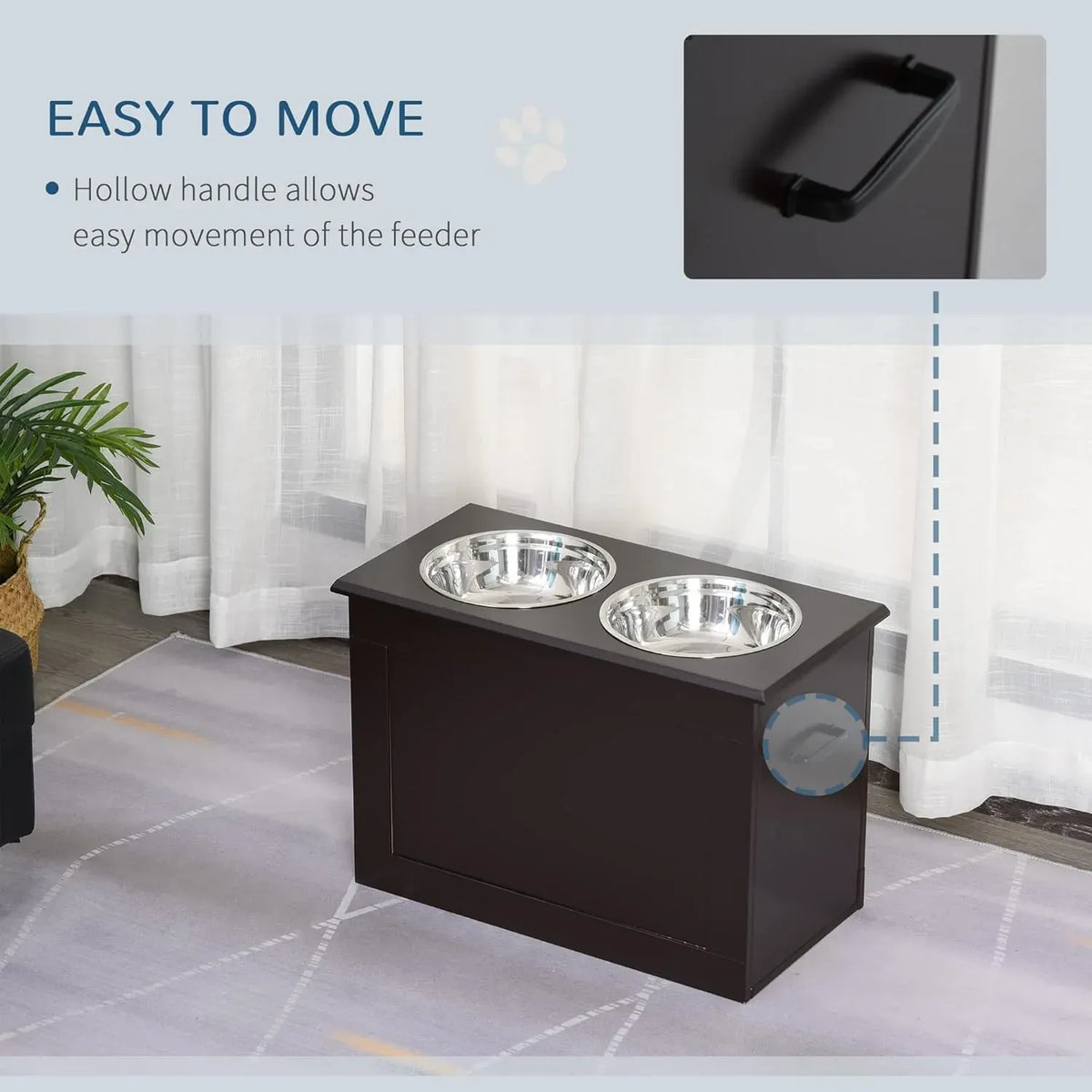 PawHut Raised Pet Feeding Storage Station with 2 Stainless Steel Bowls Base for Large Dogs and Other Large Pets, Coffee