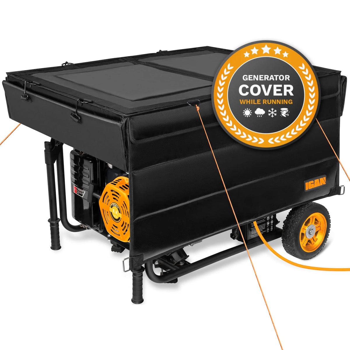 IGAN Generator Tent Running Cover Pro-Max, Ultra Heavy Duty Tarpaulin Enclosure with Windproof Kit, Portable All-Weather Generator Rain Shelter for Most 3500w-12000w generators, Black Generator Cover