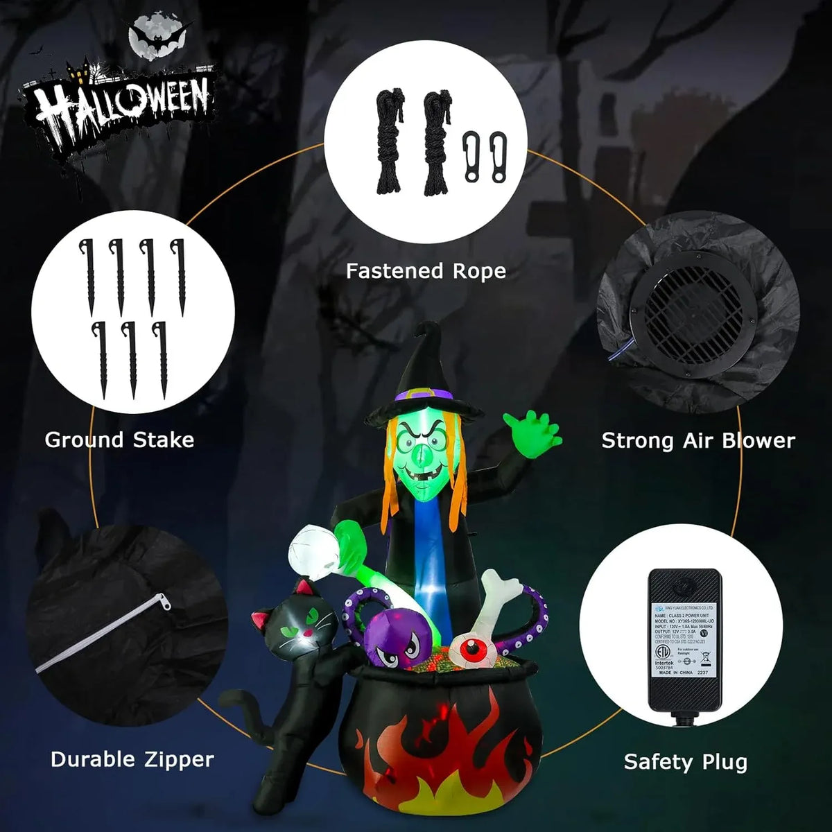 Halloween Inflatable Witch with Cauldron Pot 6FT Halloween Blow Up Inflatables Outdoor Decorations with Build-in LEDs for Home Yard Lawn Garde